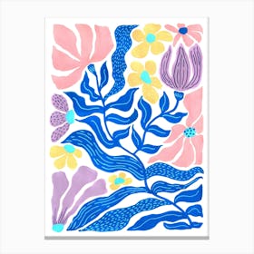 Boho Flowers Pink And Blue Canvas Print