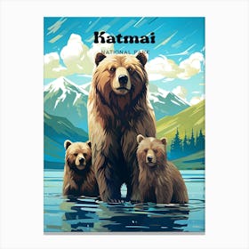 Katmai National Park Alaska Nature Travel Illustration Canvas Print