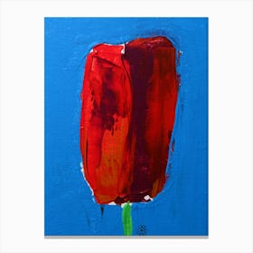 Red Tulip - red blue floral flower vertical texture textured Canvas Print