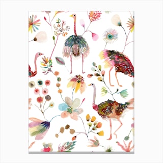 Ostriches And Floral Canvas Print