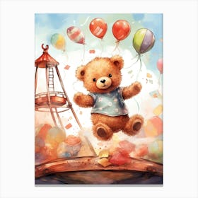 Trampoline Teddy Bear Painting Watercolour 2 Canvas Print