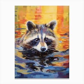 A Raccoon Swimming In River In The Style Of Jasper Johns 1 Canvas Print