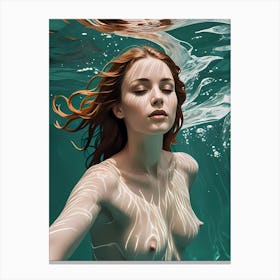 Underwater Love: Serenity in the Deep A Nude Girl Under Water Canvas Print