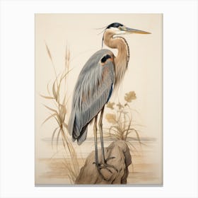 Vintage Bird Drawing Great Blue Heron 1 Canvas Print