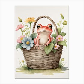 Cute Pink Frog In A Floral Basket (16) Canvas Print