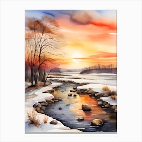 Winter Landscape Watercolor Painting Canvas Print