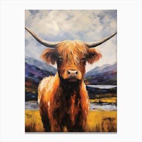 Close Impressionism Style Painting Of Highland Cow Canvas Print