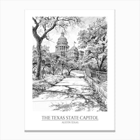 The Texas State Capitol Austin Texas Black And White Drawing 1 Poster Canvas Print