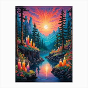 Sunset With Candles Canvas Print