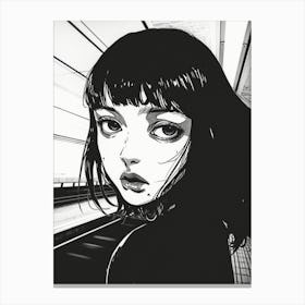 Black And White Anime Woman Drawing Illustration Canvas Print