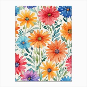 Watercolor Flowers Seamless Pattern Canvas Print