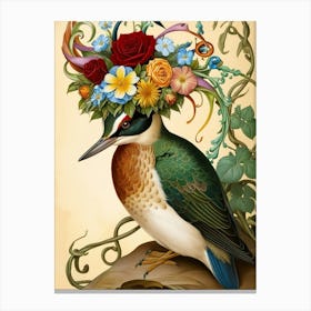 Kingfisher With Flowers 2 Canvas Print