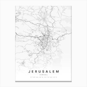 Jerusalem Israel White Map Canvas Print