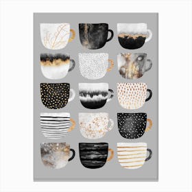 Pretty Coffee Cups 3 - Grey Canvas Print