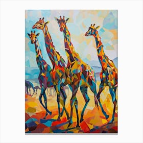 Herd Of Giraffe Running Through The Grass 2 Canvas Print