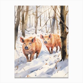 Winter Watercolour Wild Boar 3 Canvas Print
