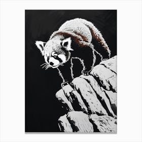 Red Panda Walking On A Mountain Ink Illustration 2 Canvas Print