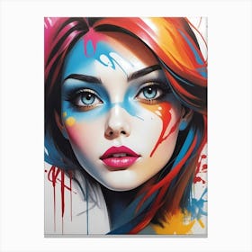 Girl With Colorful Paint Splatters Canvas Print