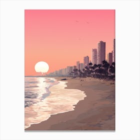 Illustration Of Haeundae Beach Busan South Korea In Pink Tones 4 Canvas Print