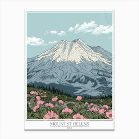 Mount St Helens Usa Color Line Drawing 3 Poster Canvas Print