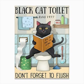 Black Cat Toilet Canvas Print