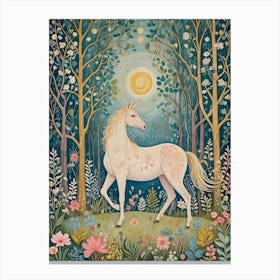 Magical White Horse In The Forest Canvas Print