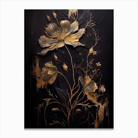 Gold Flowers On Black Background Canvas Print