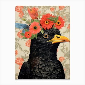 Bird With A Flower Crown Blackbird 1 Canvas Print