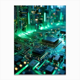 Abstract Concept Of A Cyberspace Landscape Motherboard Serving As Glowing Landscape Chips Function (3) Canvas Print