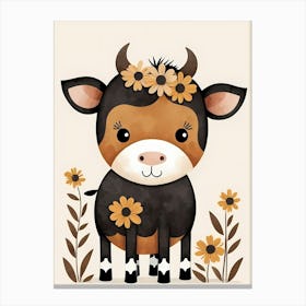 Floral Cute Baby Cow Nursery (25) Canvas Print