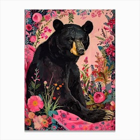 Floral Animal Painting Black Bear 4 Canvas Print