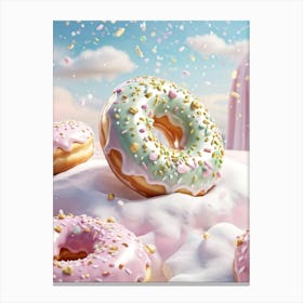 Whimsical 3d Illustration Of A Glazed Donut With A Gold Scaled Texture Adorned With Sprinkles In Pa Canvas Print