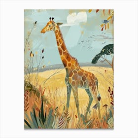 Modern Illustration Of A Giraffe In The Plants 1 Canvas Print