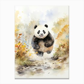 Panda Art Running Watercolour 3 Canvas Print