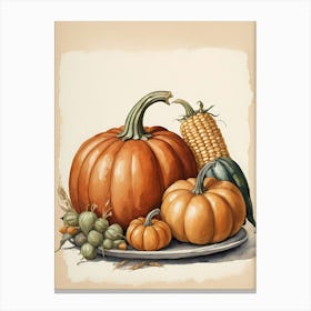 Holiday Illustration With Pumpkins, Corn, And Vegetables (22) Canvas Print