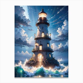 A Lighthouse In The Middle Of The Ocean 2 Canvas Print