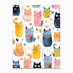 Watercolor Cats Pattern Canvas Print