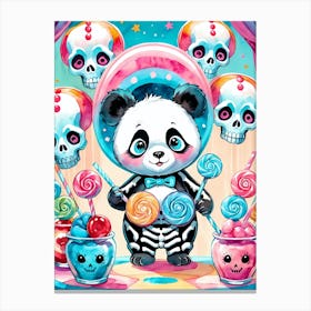 Cute Skeleton Panda Halloween Painting (29) Canvas Print