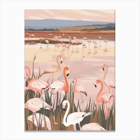 Pink Flamingo Pastels Jungle Illustration 2 Canvas Print