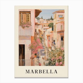 Marbella Spain 1 Vintage Pink Travel Illustration Poster Canvas Print