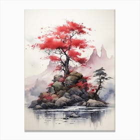 Mount Gassan In Yamagata, Japanese Brush Painting, Ukiyo E, Minimal 1 Canvas Print