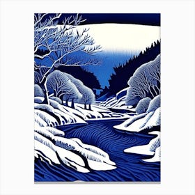 Frozen Landscapes With Icy Water Formations Waterscape Linocut 1 Canvas Print
