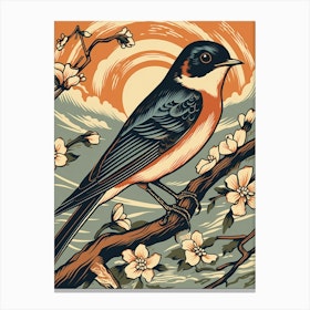Vintage Bird Linocut Barn Swallow 3 Canvas Print