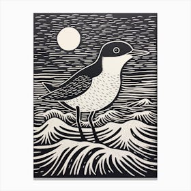 B&W Bird Linocut Dipper 1 Canvas Print