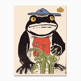 Frog In The Garden,  Matsumoto Hoji Inspired Japanese 7 Canvas Print