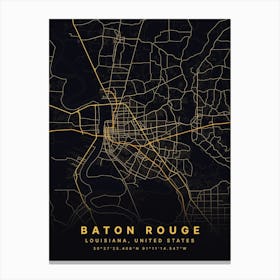 Baton Rouge Louisiana USA Black And Gold Map Canvas Print