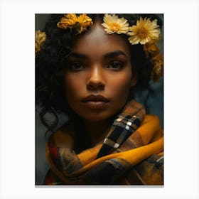 Portrait Of A Black Woman With Flowers Canvas Print