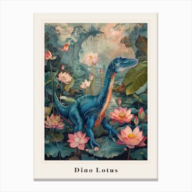 Dinosaur With Lotus Flowers Painting 1 Poster Canvas Print