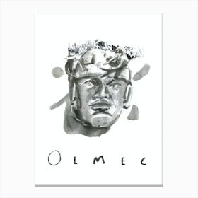 Mexican Olmec Head in Black And White Canvas Print
