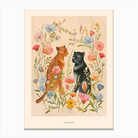 Folksy Floral Animal Drawing Panther 3 Poster Canvas Print
